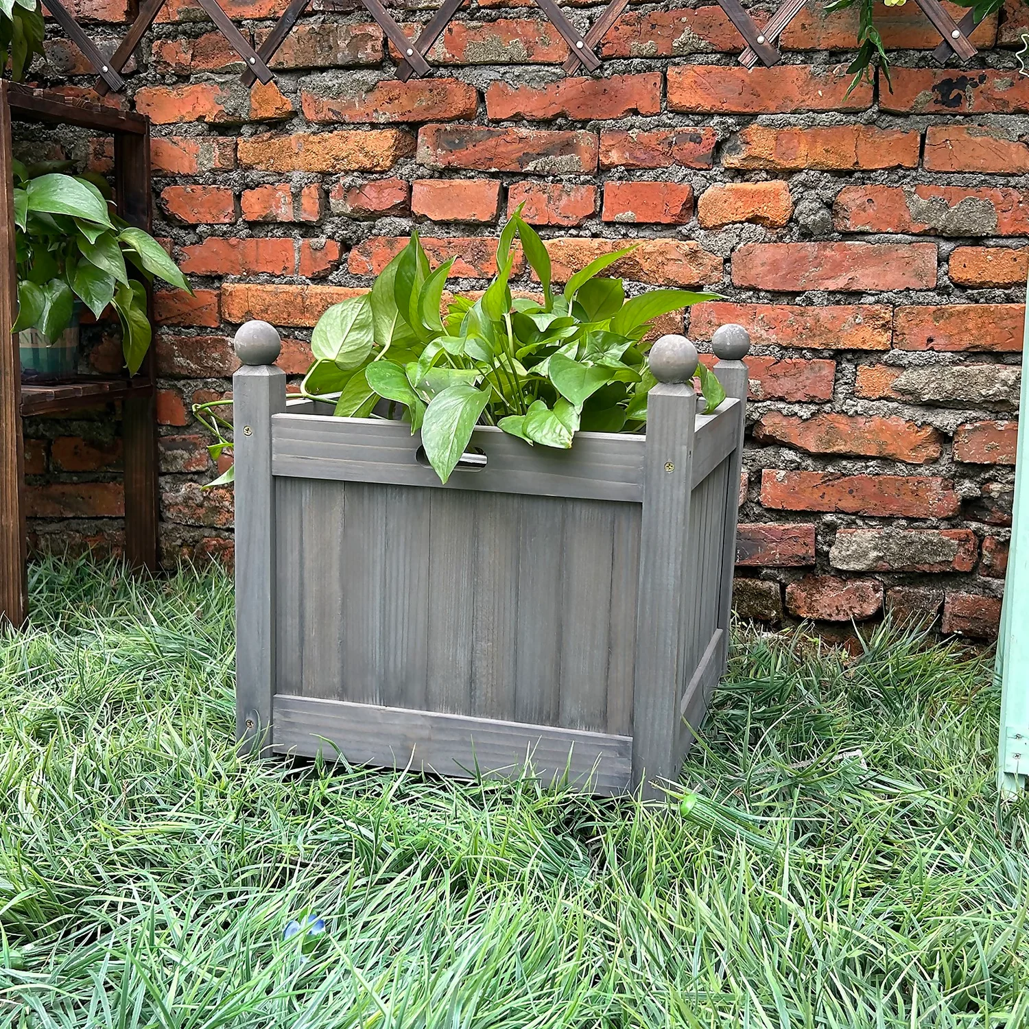 Homebase Medium Wooden Planter Grey 3 Homebase Medium Wooden Planter Grey - Image 3