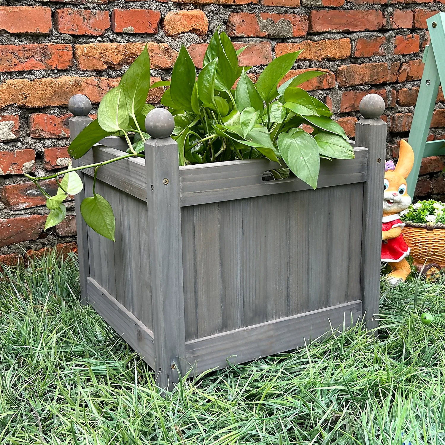 Homebase Medium Wooden Planter Grey 4 Homebase Medium Wooden Planter Grey - Image 4