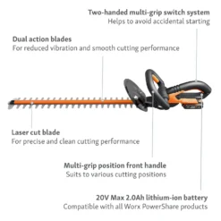 Worx WG260E.5 20V 2.0Ah Cordless Hedge Trimmer - 61cm -Garden Care Tools Deals Store 13326412 9914900646513268