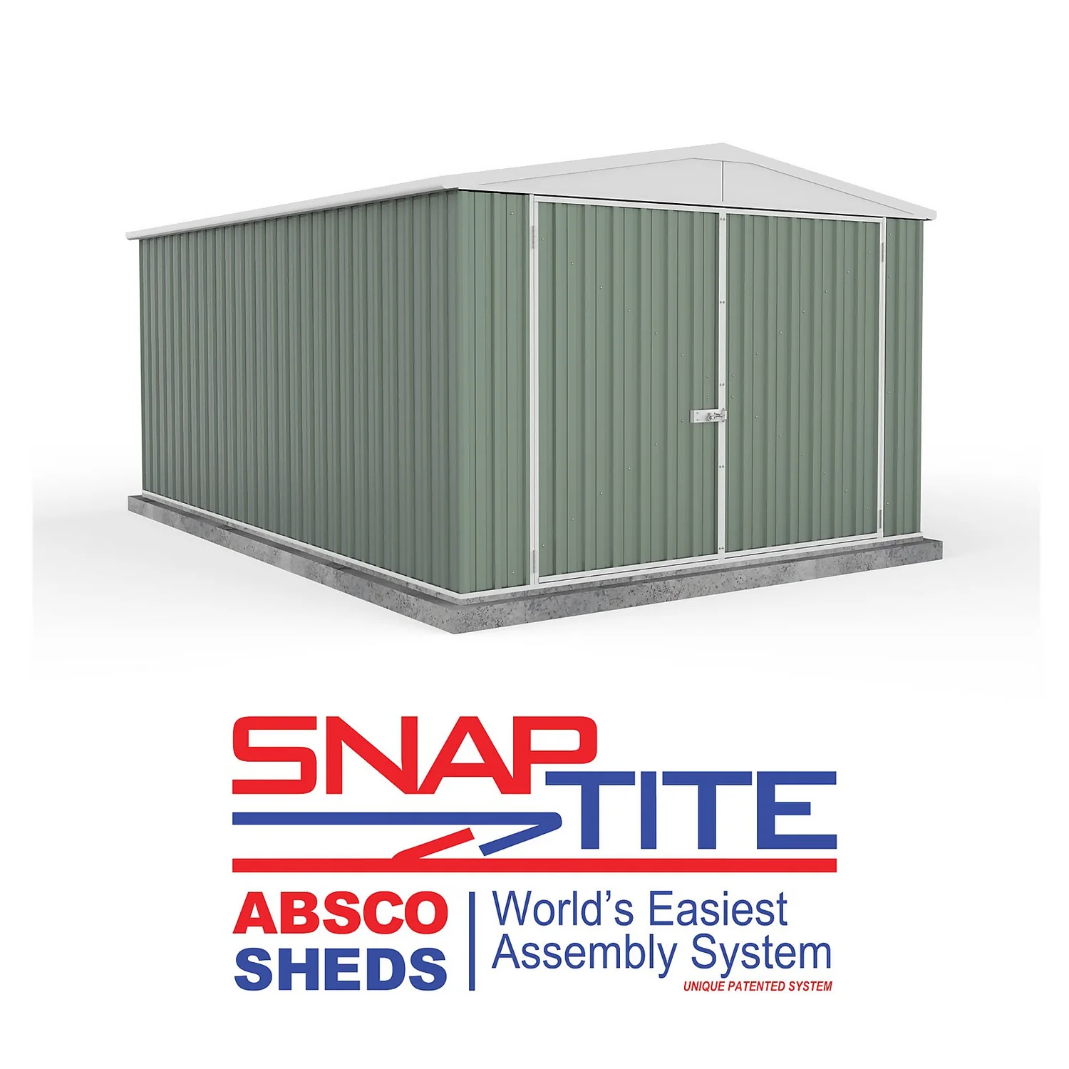 Absco 10 X 15ft Utility Workshop Apex Metal Shed - Green 2 Absco 10 X 15ft Utility Workshop Apex Metal Shed - Green - Image 2
