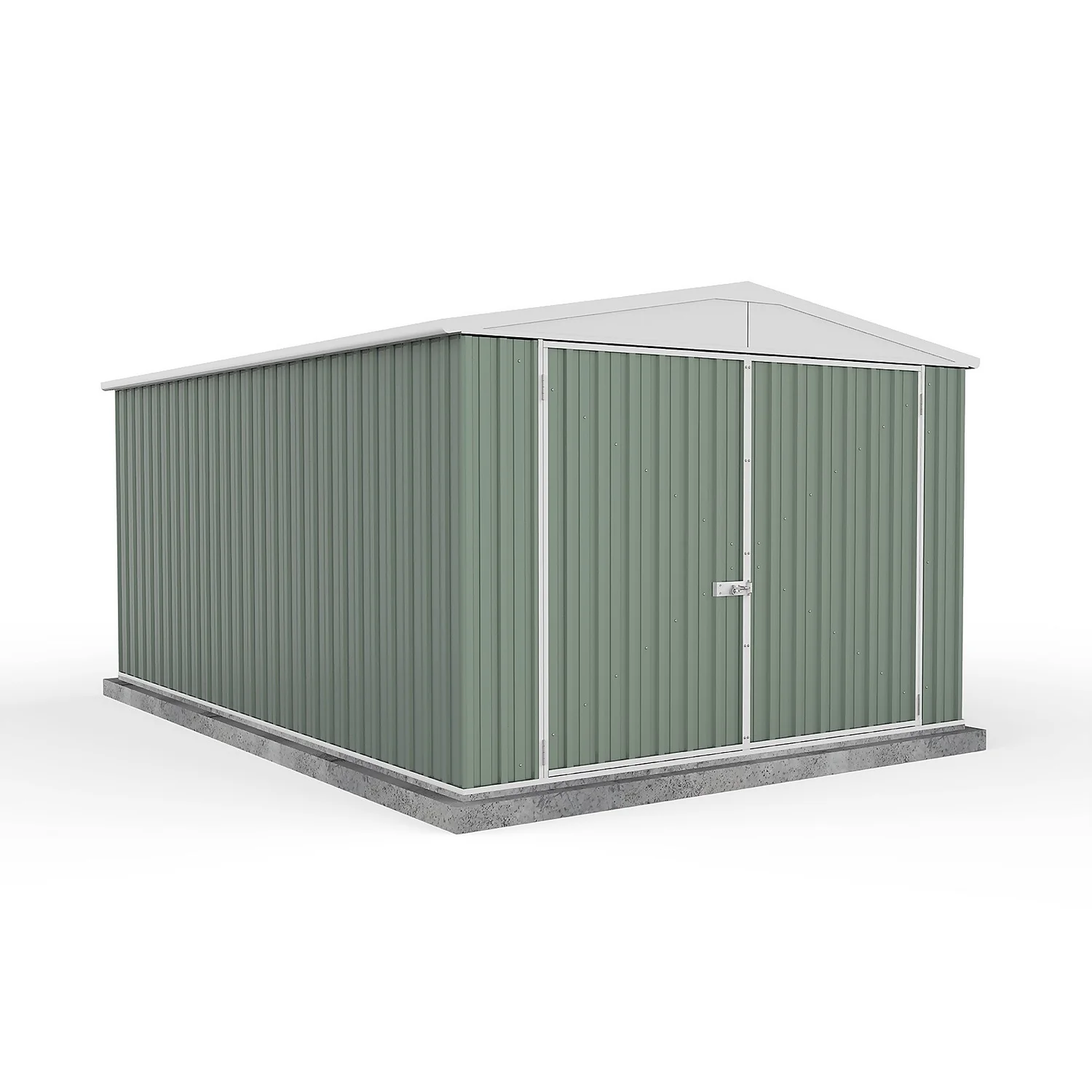Absco 10 X 15ft Utility Workshop Apex Metal Shed - Green 1 Absco 10 X 15ft Utility Workshop Apex Metal Shed - Green