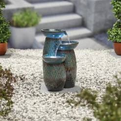 Stylish Fountain Glazed Trio Water Feature With LEDs -Garden Care Tools Deals Store 13846047 7854962028373355