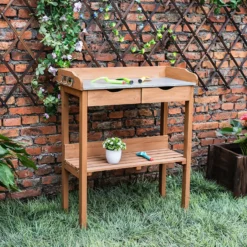 Garden Potting Bench With Two Drawers & Shelf -Garden Care Tools Deals Store 13967031 1225014369218912