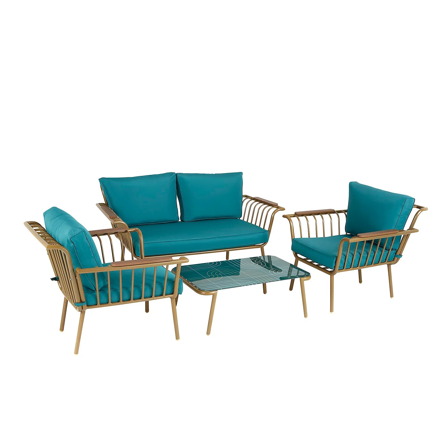 Omari Metal Garden Sofa Set - Teal & Gold 2 Omari Metal Garden Sofa Set - Teal & Gold - Image 2